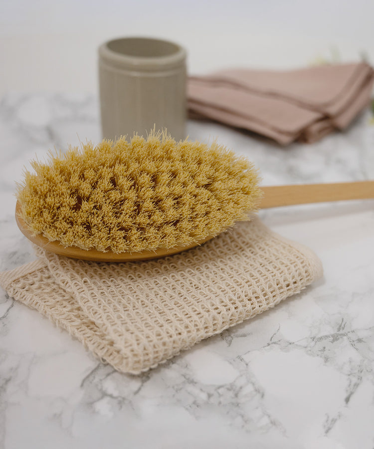100% FSC Certified® Natural Long Handled Bath Brush - Stiff Tampico